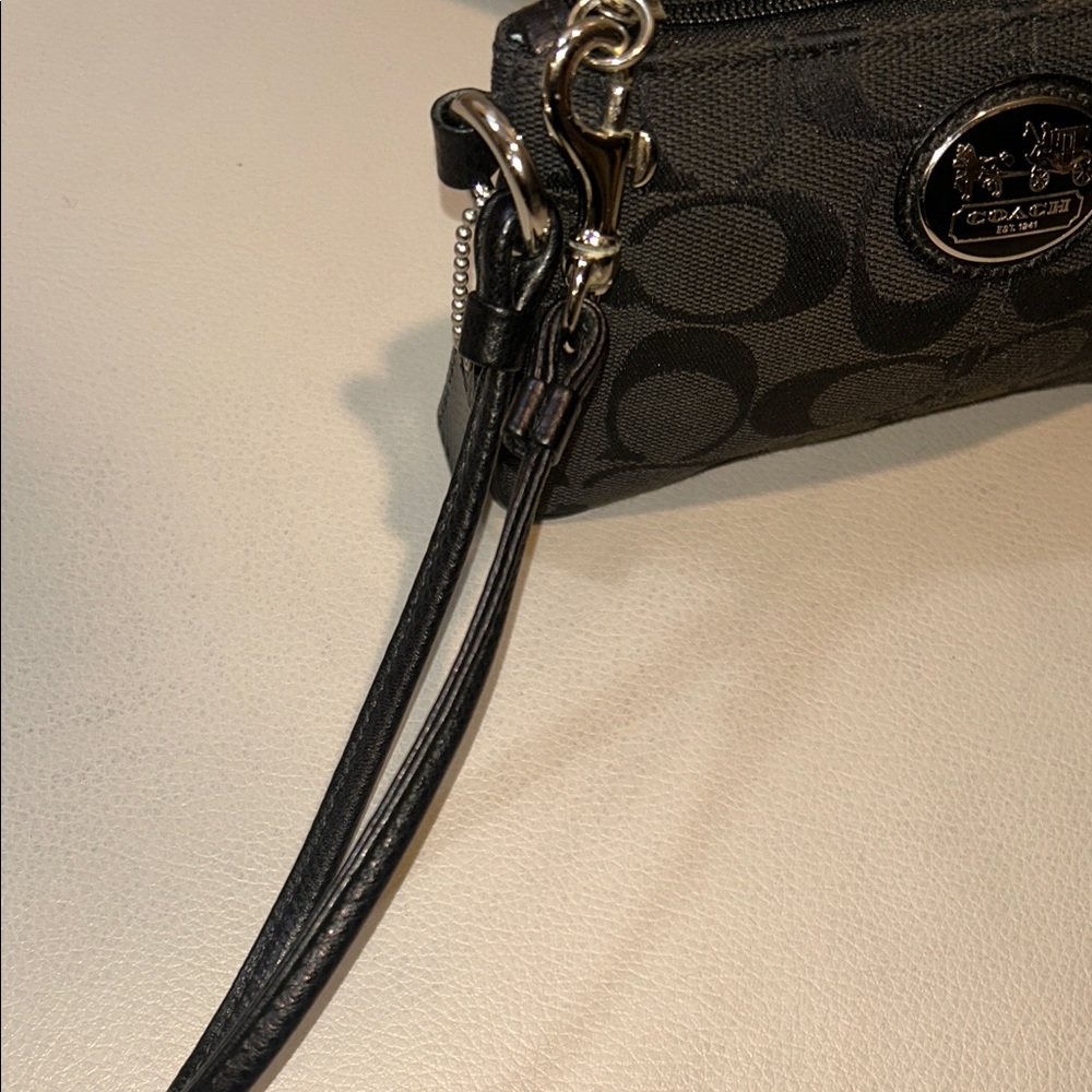 Coach Black Signature Wristlet with Silver Emblem - Picture 8 of 12